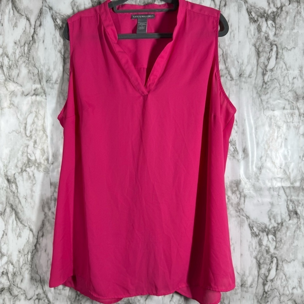 Kate & Mallory Pink Relaxed Blouse with Mandarin Collar
